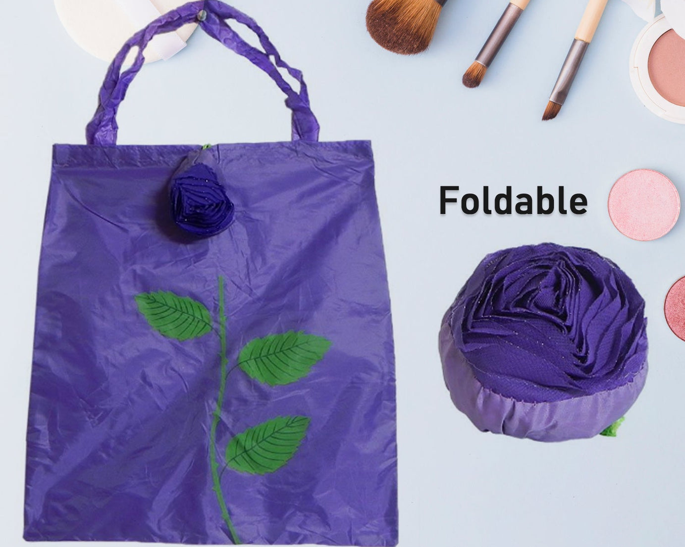 Foldable Nylon Shopping Bag (Rose Design): Reusable, Eco-Friendly (1 Pc)