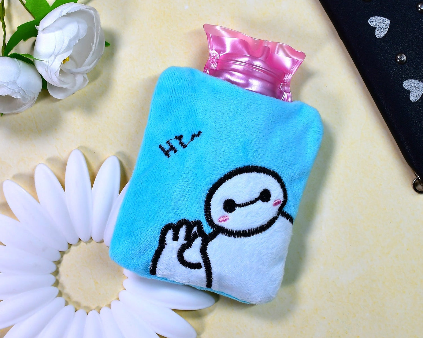 Blue Baymax Small Hot Water Bag with Cover for Pain Relief