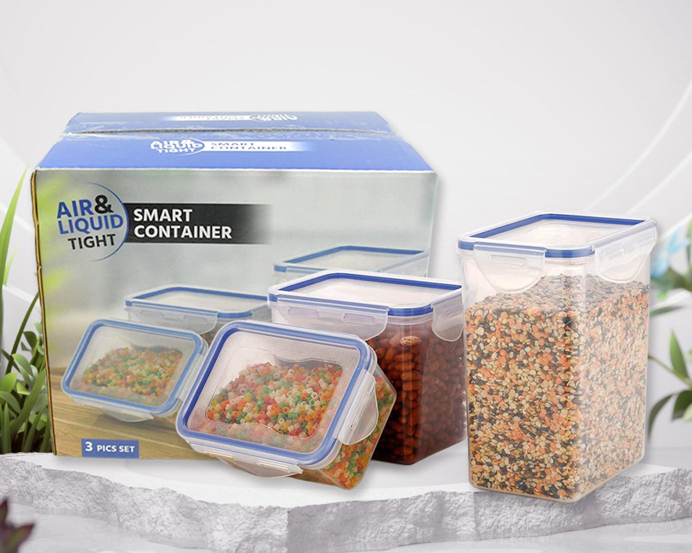 Classics Rectangular Plastic Airtight Food Storage Containers with Leak Proof Locking Lid Storage container set of 3 Pc( Approx Capacity 500ml,1000ml,1500ml, Transparent)