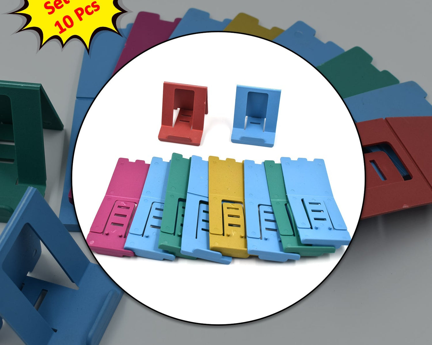 10-piece mobile stand set, perfect for desks and counters.