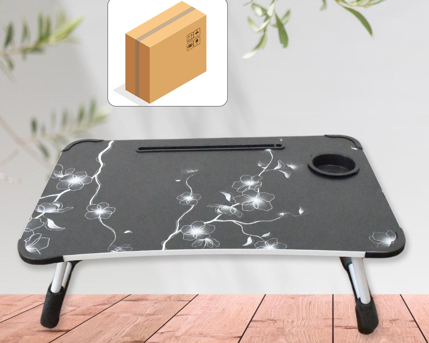 Laptop Table Foldable Portable Notebook Bed Lap Desk Tray Stand Reading Holder with Coffee Cup Slot for Breakfast, Reading & Movie Watching.
