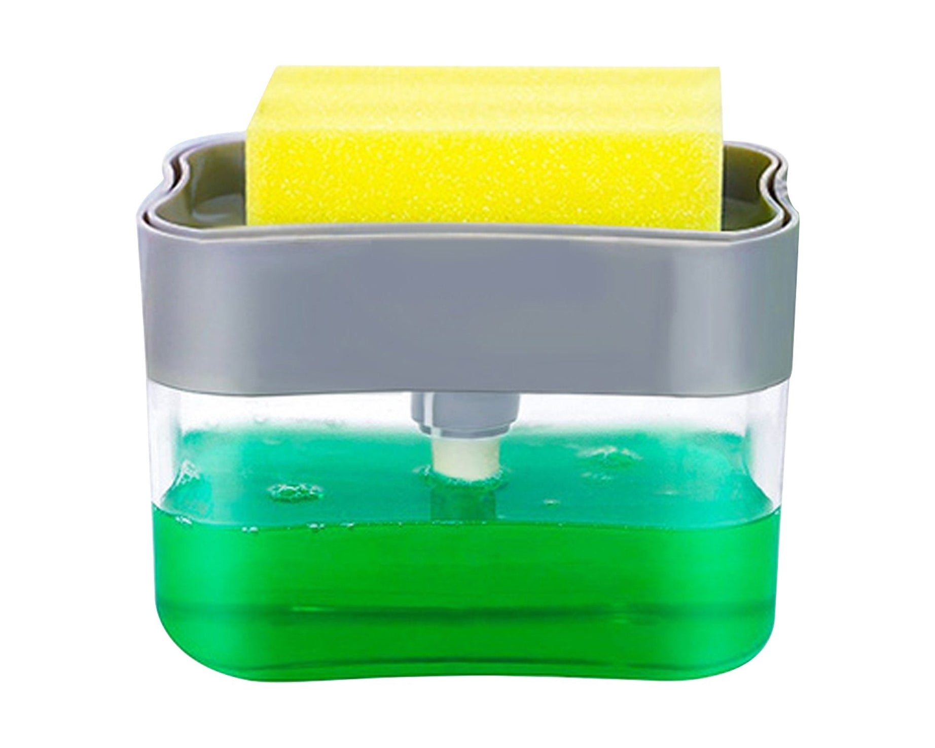 Modern soap dispenser with sponge storage feature.