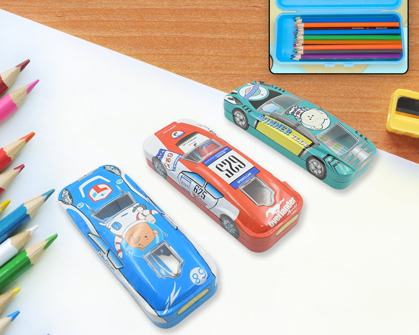 Car-Shaped Metal Compass Box (1 Pc): Pencil Case for Kids, Stationery