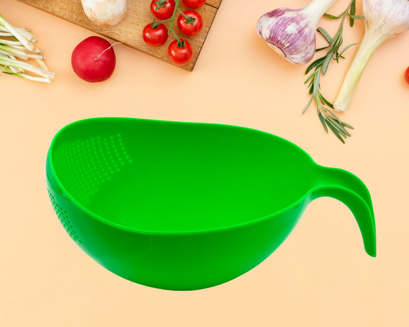 Handle rice bowl with thick drain basket, perfect for rice washing.