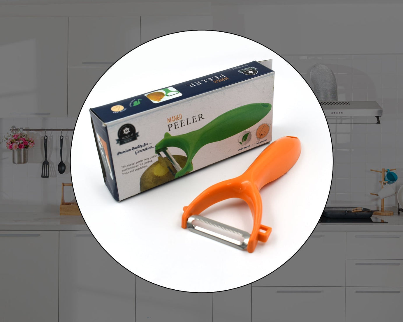 Ergonomic peeler designed for easy peeling of vegetables and fruits.