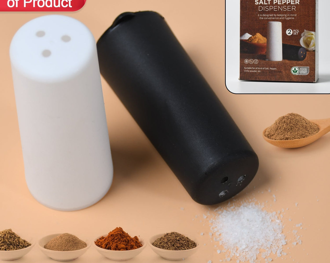 Close-up of spice dispensers