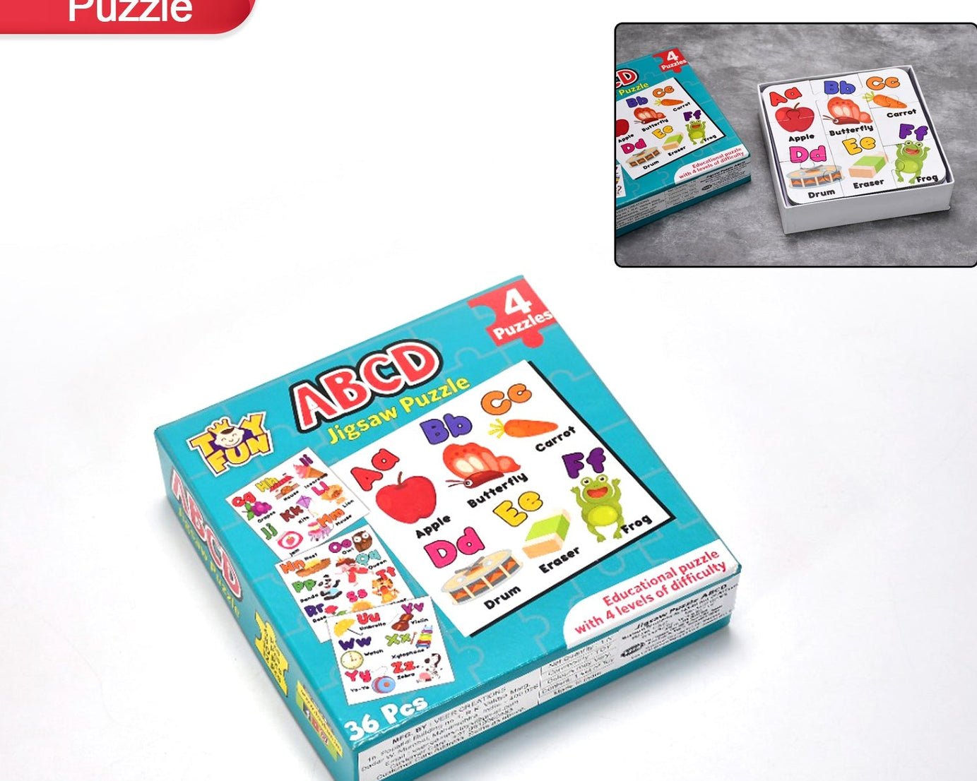 Set of 4 ABC puzzles for children, bright colors