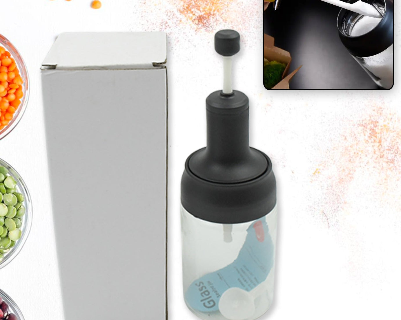 5522 Heat-Resistant Condiment Container Seasoning Box Glass Condiment Canisters Pots Bottle with Serving Spoons for Salt Spice Honey Sugar BBQ Resturant Jar, Oil Bottle Honey Jar Dispenser, Airtight Cap Transparent (1 Pc)