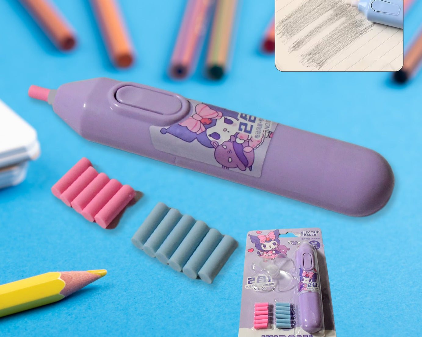 Electric Eraser Kit Automatic Pencil Eraser Battery Operated with 10 Eraser Refills Suitable for use with Graphite Pencils Drawing Painting Sketching Drafting Supplies Stationery Child Gifts (Battery Not Included)