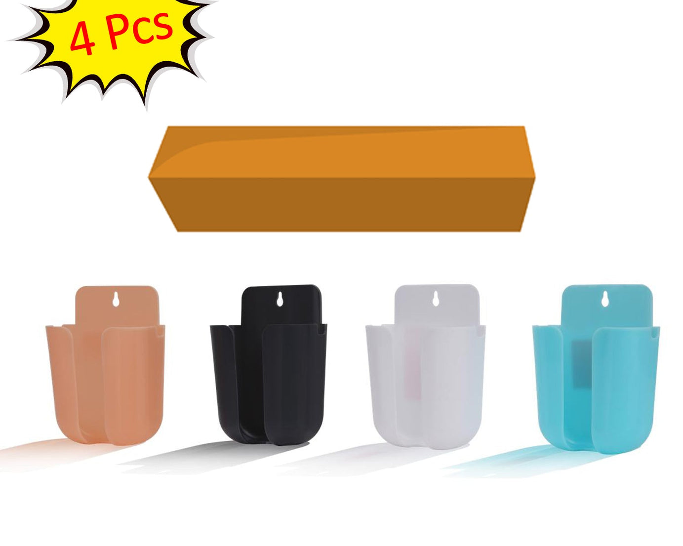 Wall organizer in multiple colors for storing remotes and accessories.