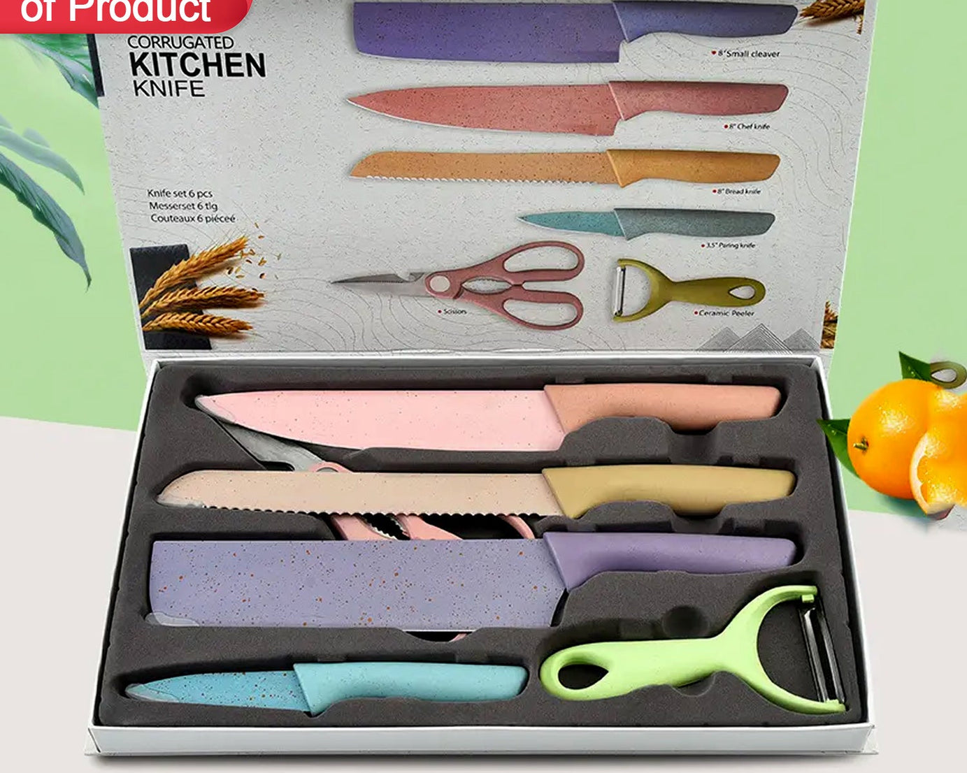 Professional Colorful Kitchen Knives Set of 6 Pieces, Non-Stick Blades with High Carbon Stainless Steel, Sharp Kitchen Cutting Knives Set for Slicing, Paring and Cooking, Chef Kitchen Knives Set
