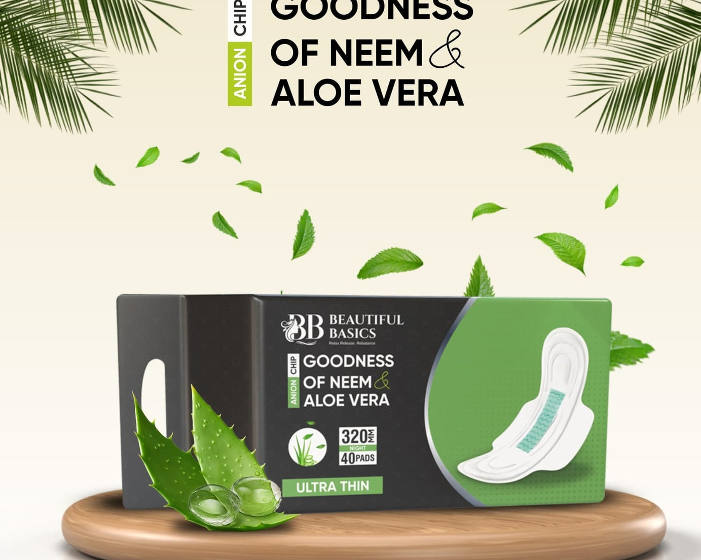 Sanitary Pads for Women With Goodness of Neem & Aloe Vera | Ultra Thin | Leakage Protection | PH Balance | With Antibacterial Anion Chip | 5X More Absorbance (320 mm / 36 Pads)