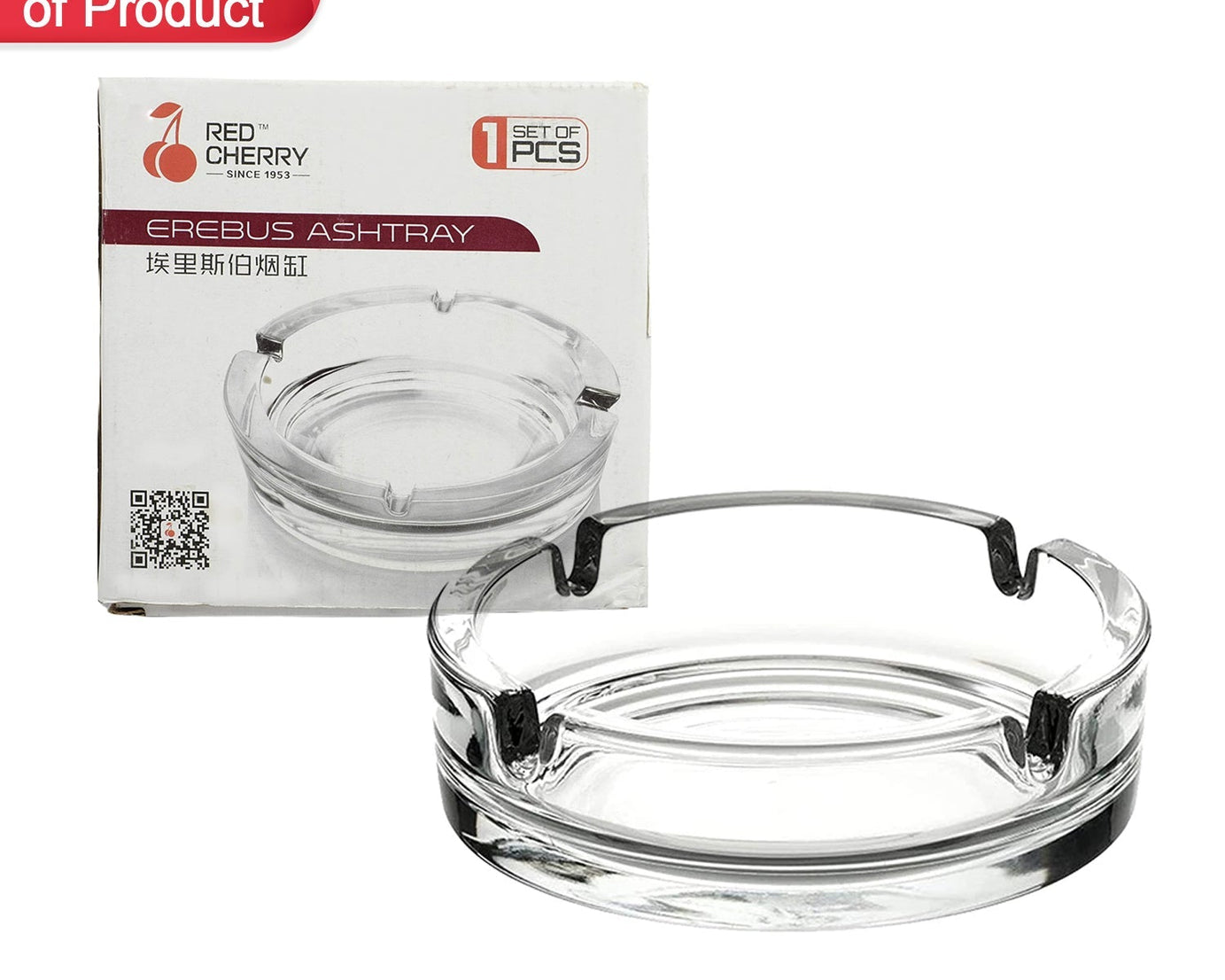 Round crystal ashtray with a reflective surface.
