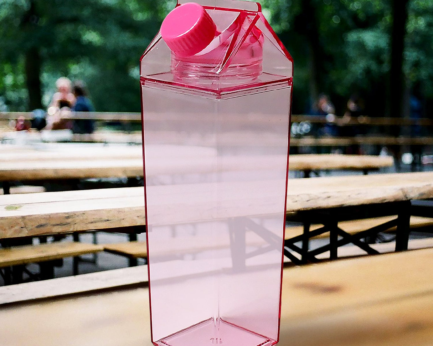Plastic Milk Carton Colorful Clear Water Bottle, 17 Oz Portable Milk Box Leakproof Square Juice Bottle for Outdoor Sports Travel Camping