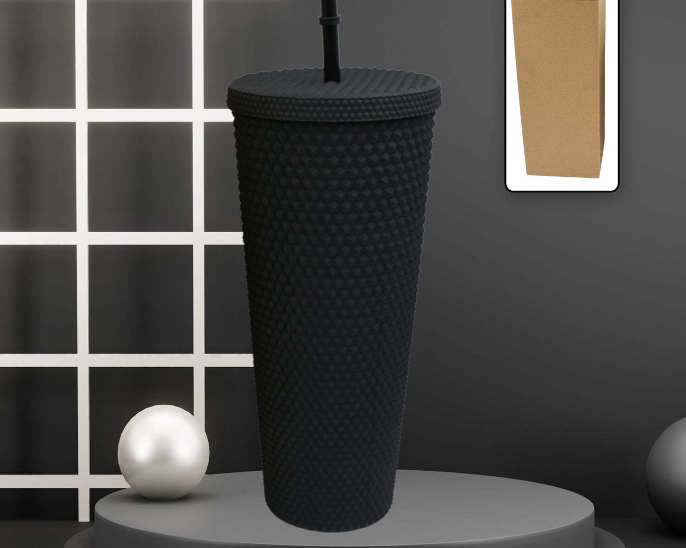 0304 Cup with Straw Reusable Matte Studded Tumbler with Leak Proof Lid Water Cup Travel Mug Coffee Ice Water Bottle Double Walled Insulated Tumbler BPA Free (1 Pc / Mix Color)