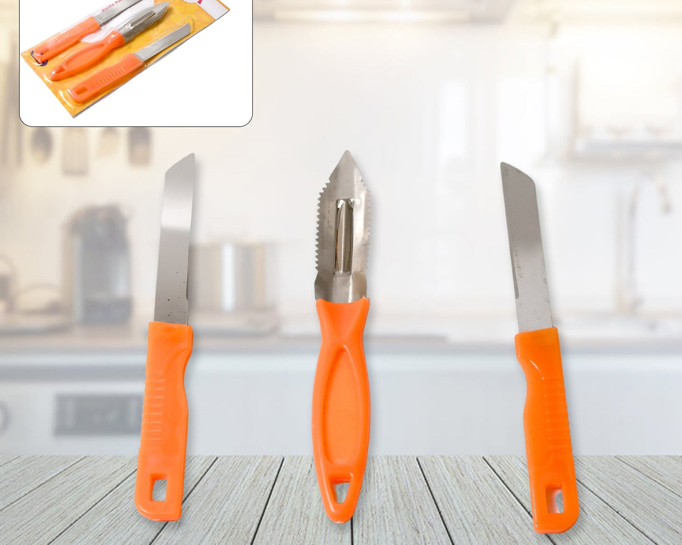 3in1 Multipurpose Stainless Steel Classic Kitchen Knife Set of 3 for Fruits and Vegetable Chopping / Cutting / Peeling, Kitchen Knife / Vegetable Peeler / Plain Knife