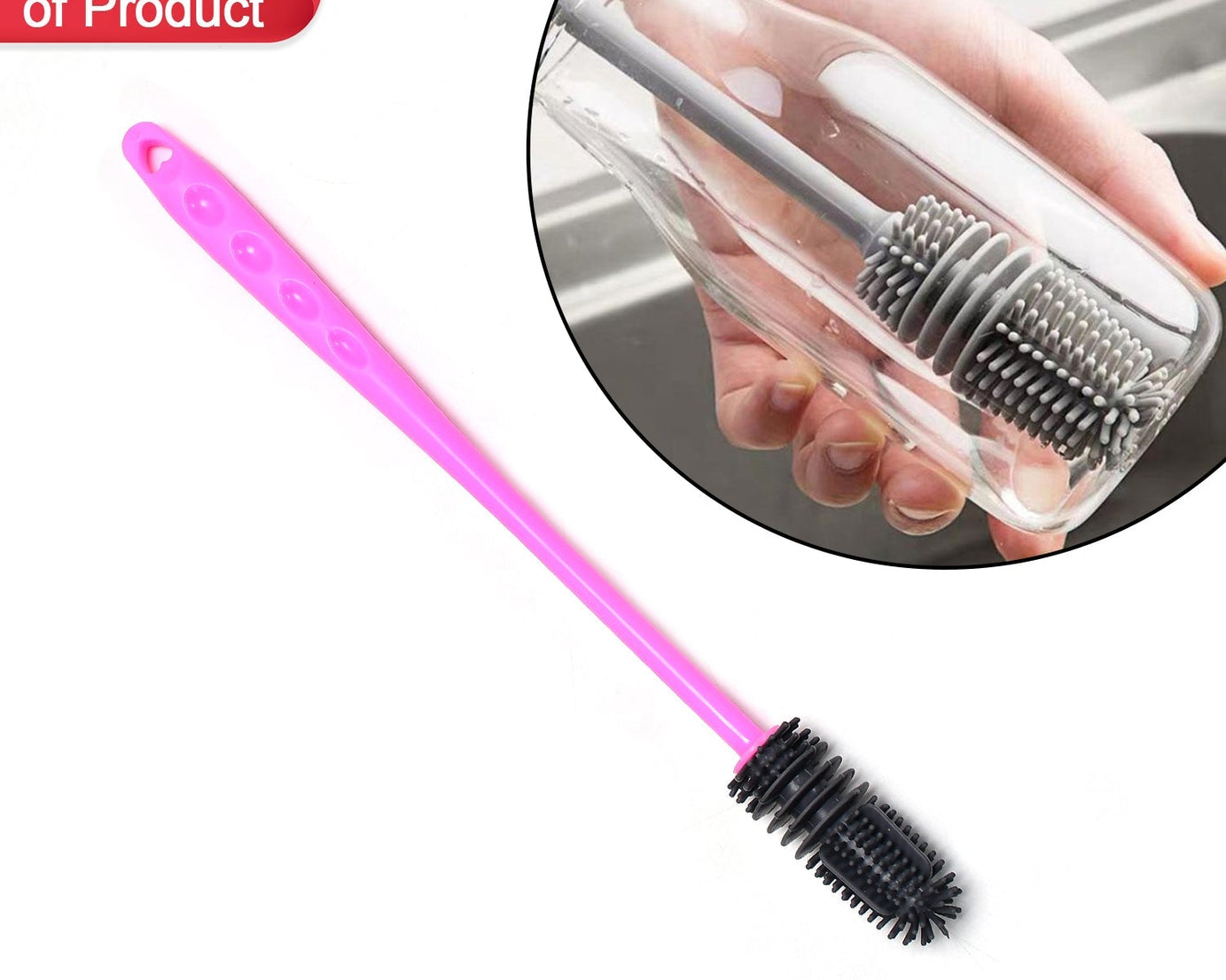 Bottle cleaning brush with long handle, for narrow containers