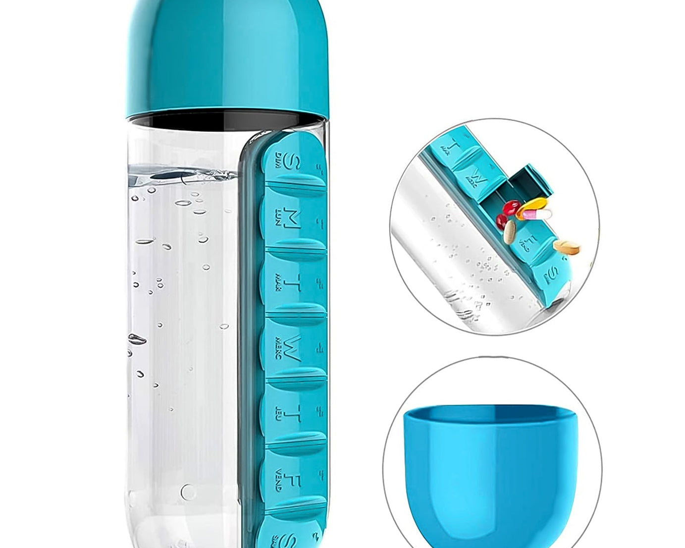 Pill & Vitamin Bottle, Water Bottle Multi Functional Use for Traveling & Outdoor Use Water Bottle, Travelling kit, Summer Special Bottle (600 Ml /  Mix Color )