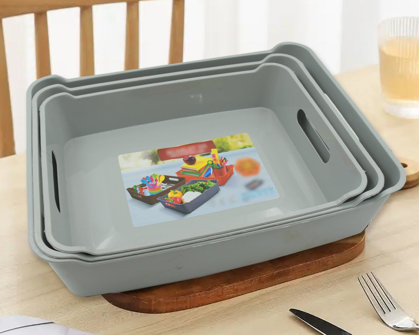 3645 Multipurpose Organising & Storage Plastic Tray,  Fruit & Vegetable/ Multi Purpose Tray, Organizer for Kitchen, Countertop, Cabinet, Bathroom Plastic Storage Basket For Store Fruits, Vegetables, Magazines, Cosmetics, Stationary Set of 3
