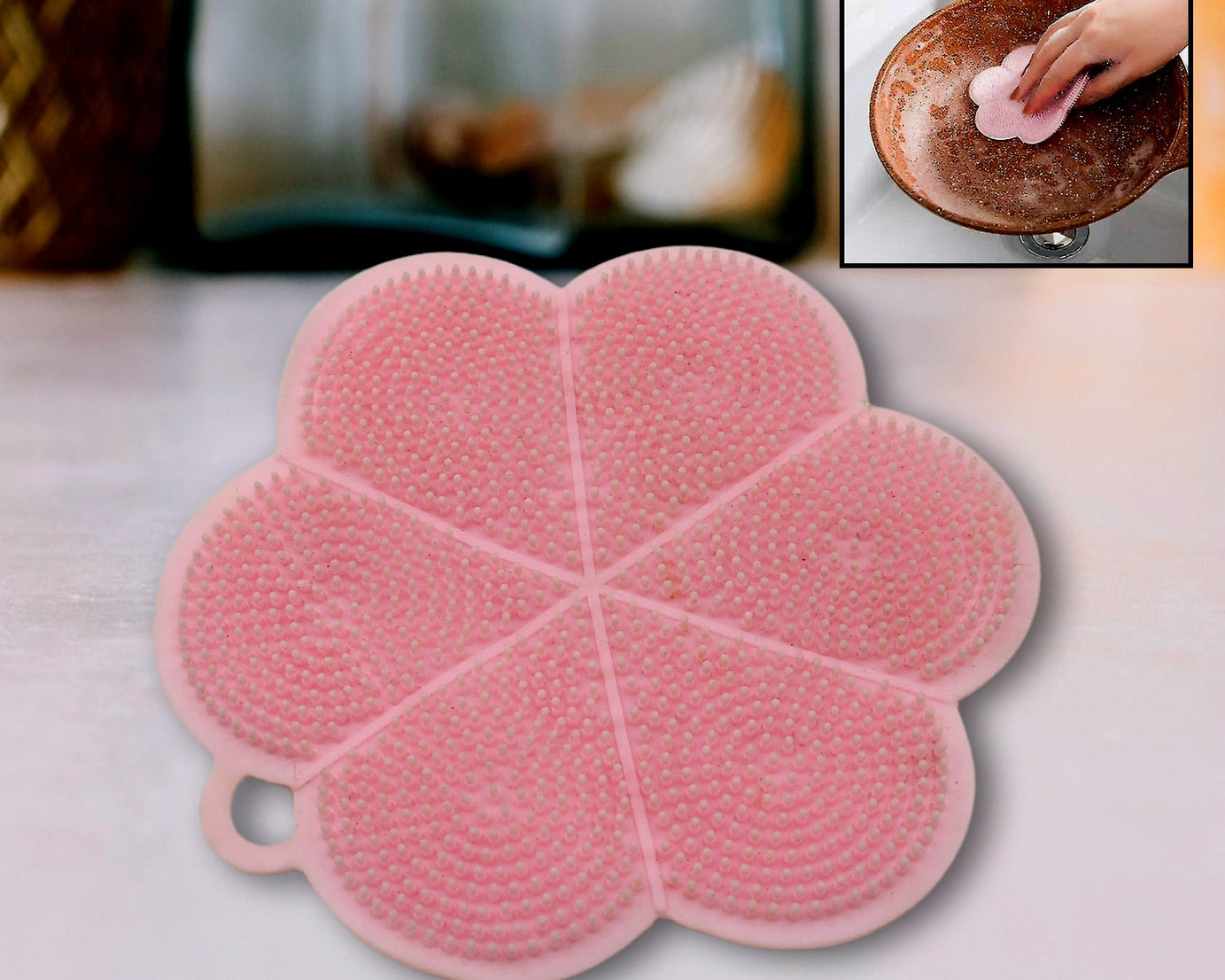 7215 Multifunction Silicone Sponge Dish Washing Kitchen Scrubber, Dishwashing Brush Silicone Kitchen Brush Flower Shape Cleaning Brushes for Home Restaurant Easy Cleaning Tool Heat-Resistant Mat Kitchen Home Gadgets (1 Pc)