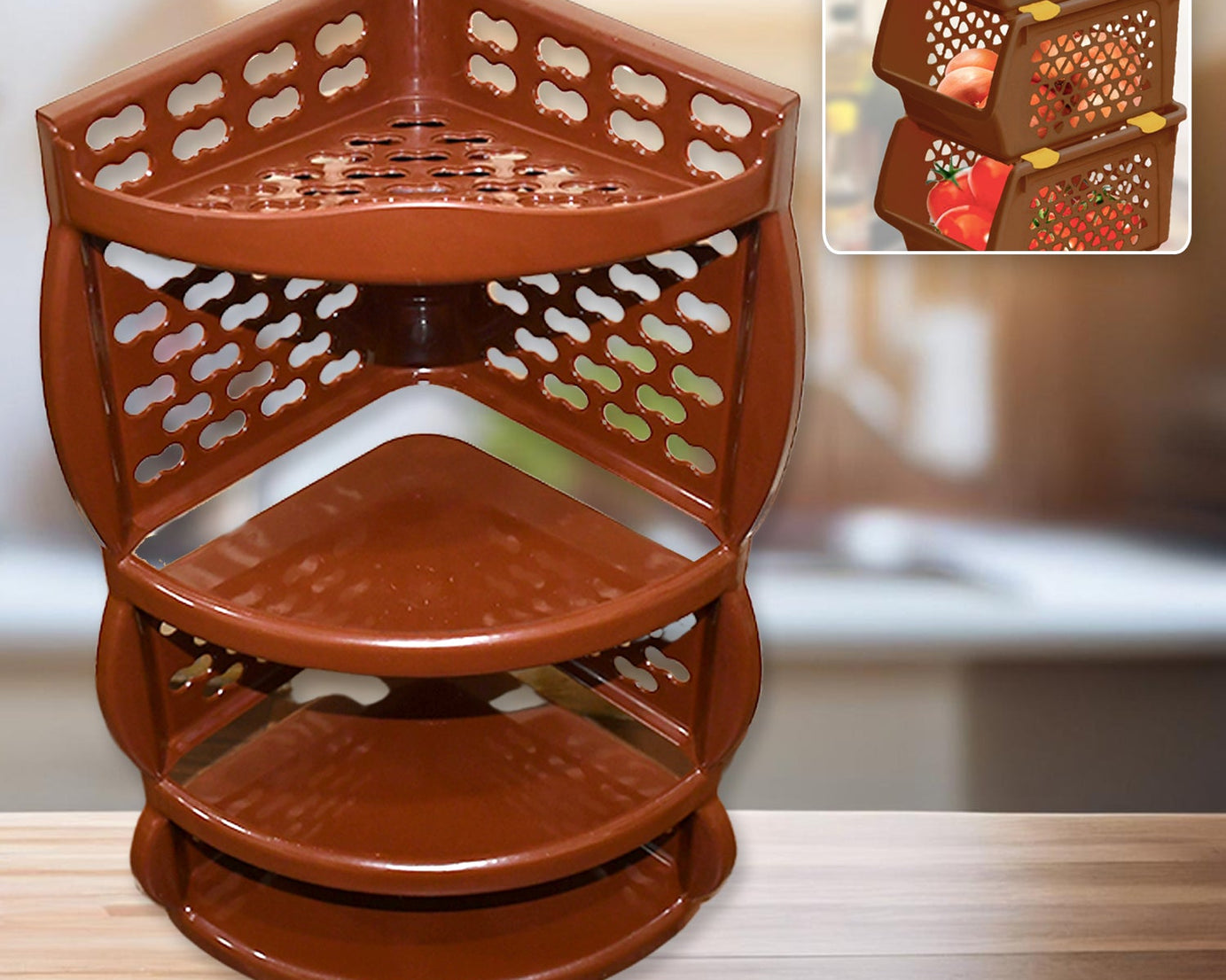 Multi Purpose Plastic Corner Rack a Stylish Storage Shelf for Kitchen / Living Room / Bathroom (1 Pc / 3 Layer )