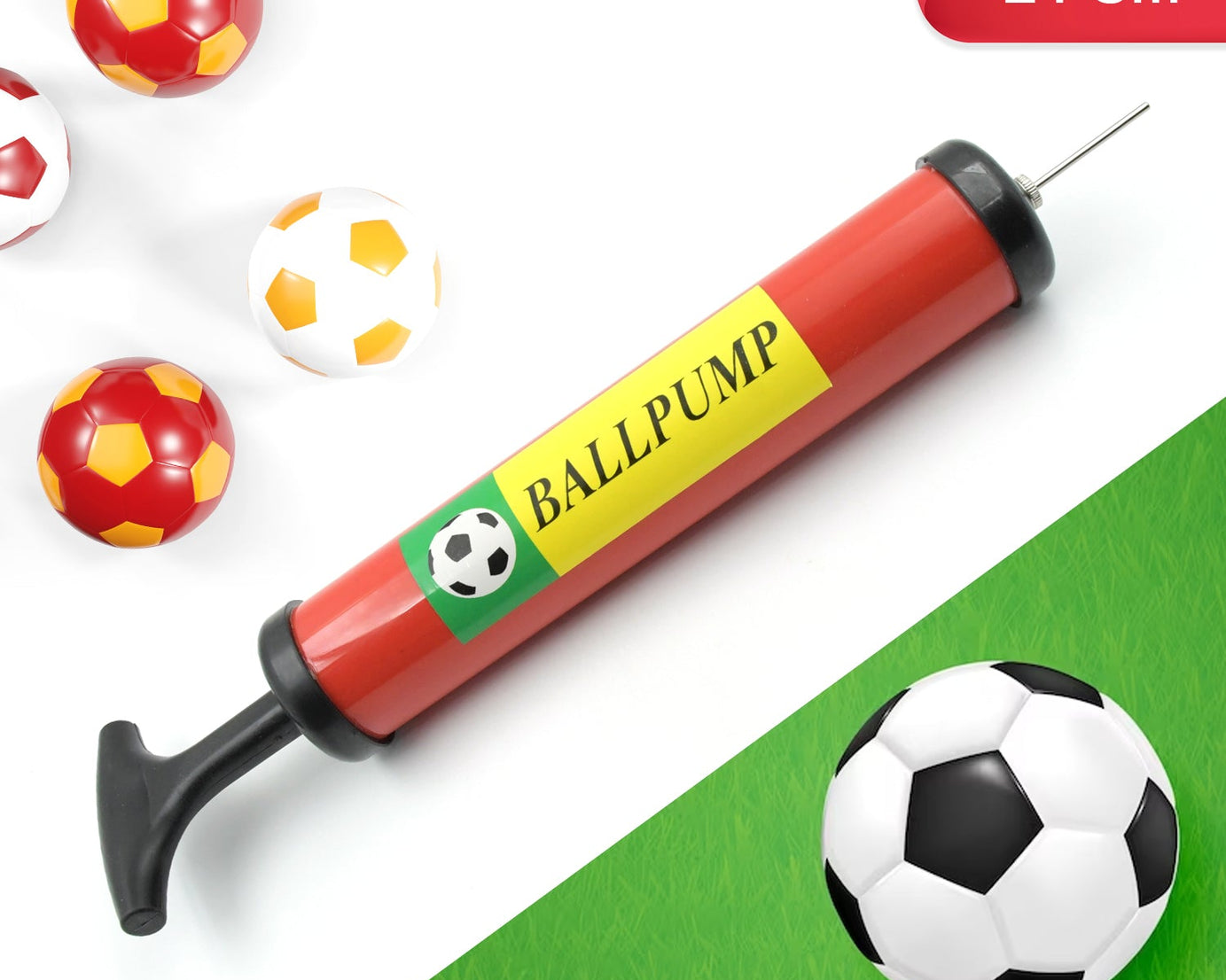 Inflator Air Ball Pump Soft Bouncing Ball Development Kids Toy, Sports Plastic Pump for Soccer, Basketball, Football, Volleyball Ball (24 CM & 33.5 Cm)