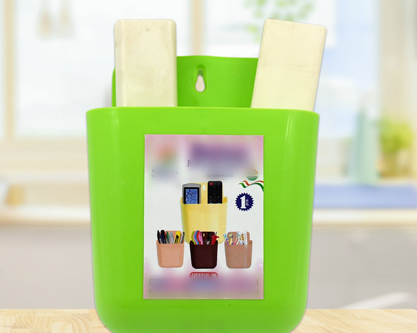 4473 Multipurpose Wall Holder | Mobile Holder | Stationary Storage | Bathroom accessories | Remote Holder | Makeup Brush Holder | Useful In office, Kitchen, Drawing Room 2 Section Stand (1 Pc )