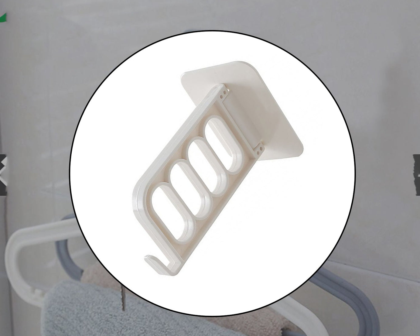 Door hook designed for bathroom, kitchen, bedroom, or cubicle use.