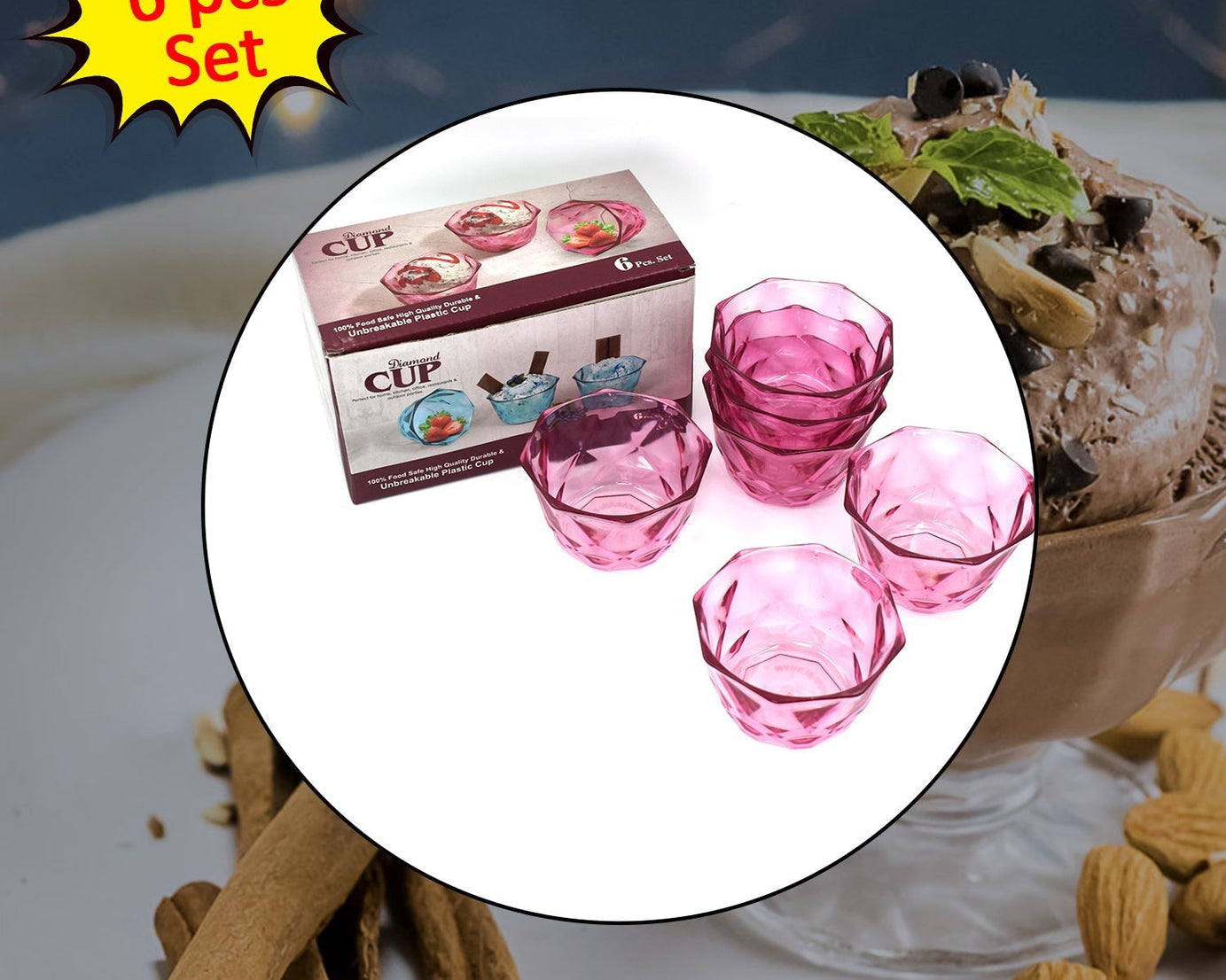 Ice cream bowls in diamond shape, set of 6.