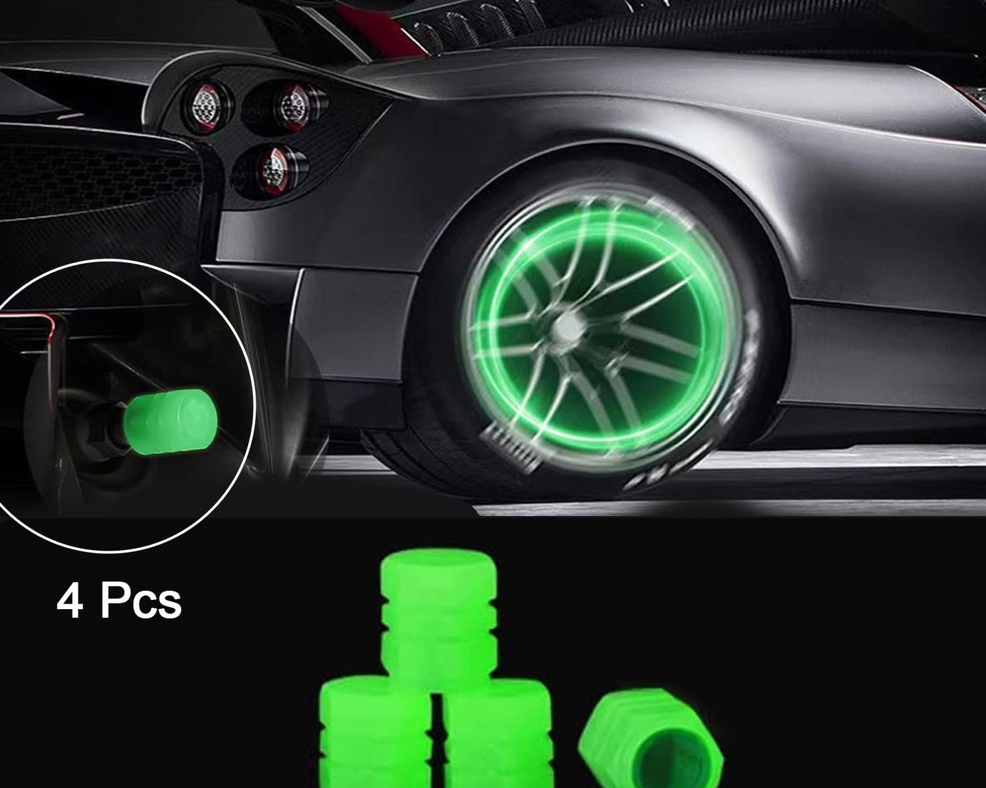 Tyre Valve Caps Luminous Glow Car Tire Air Stem Valve Cap Covers vaal cap ( 4 Pcs Mix Colour)