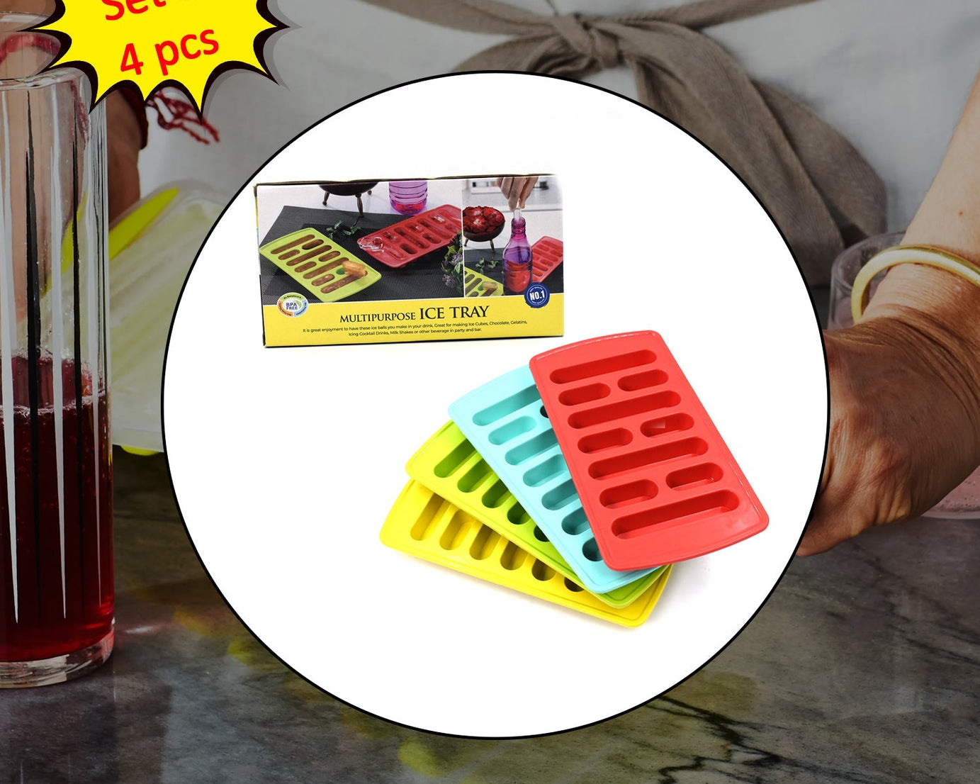 4 Pc Fancy Ice Tray used widely in all kinds of household places while making ices and all purposes.