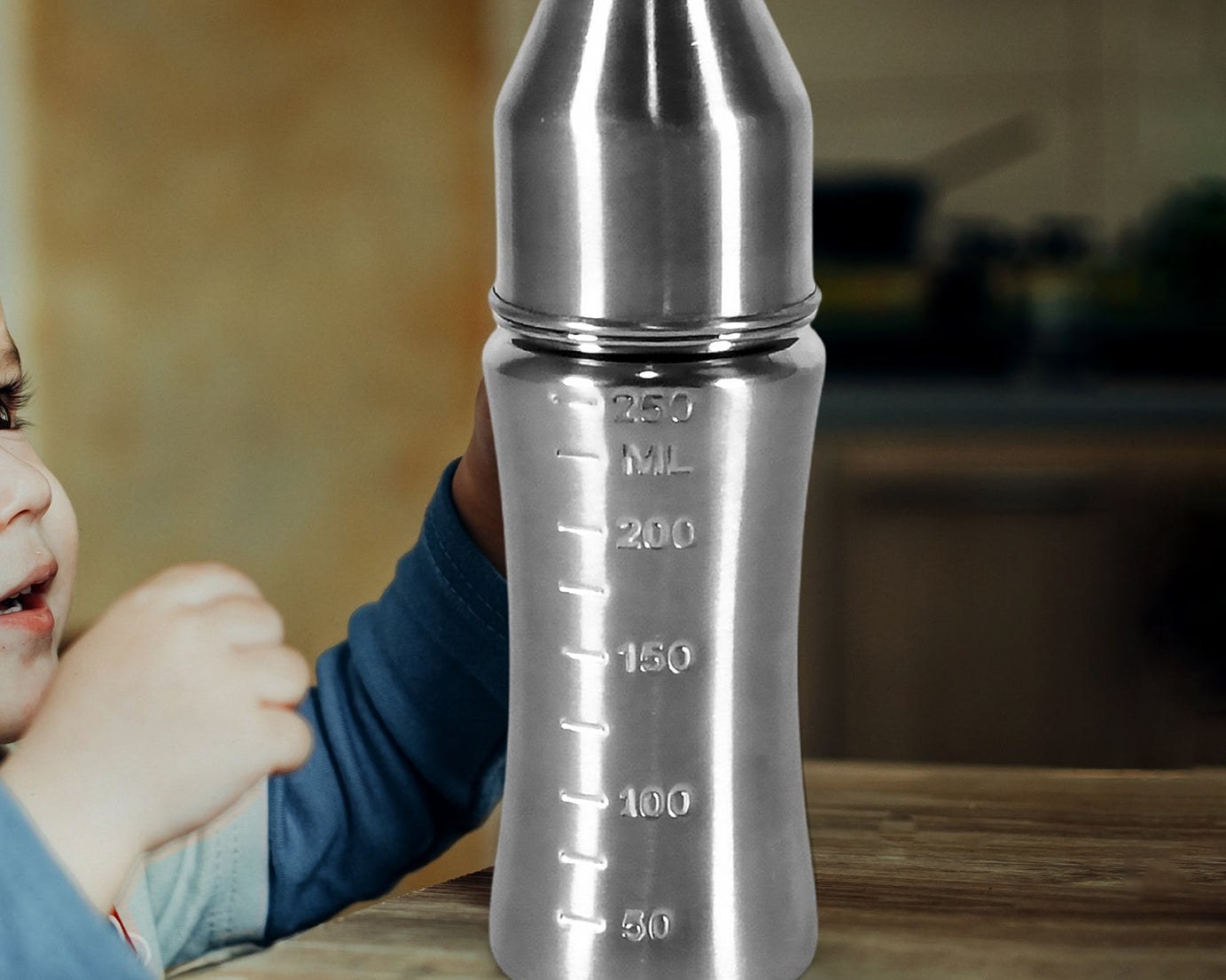 Ganesh Stainless Steel Baby Feeding Bottle, Milk Bottle for New Born / Infants / Toddler Up to 3 Years, BFA Free (250 ML Approx)