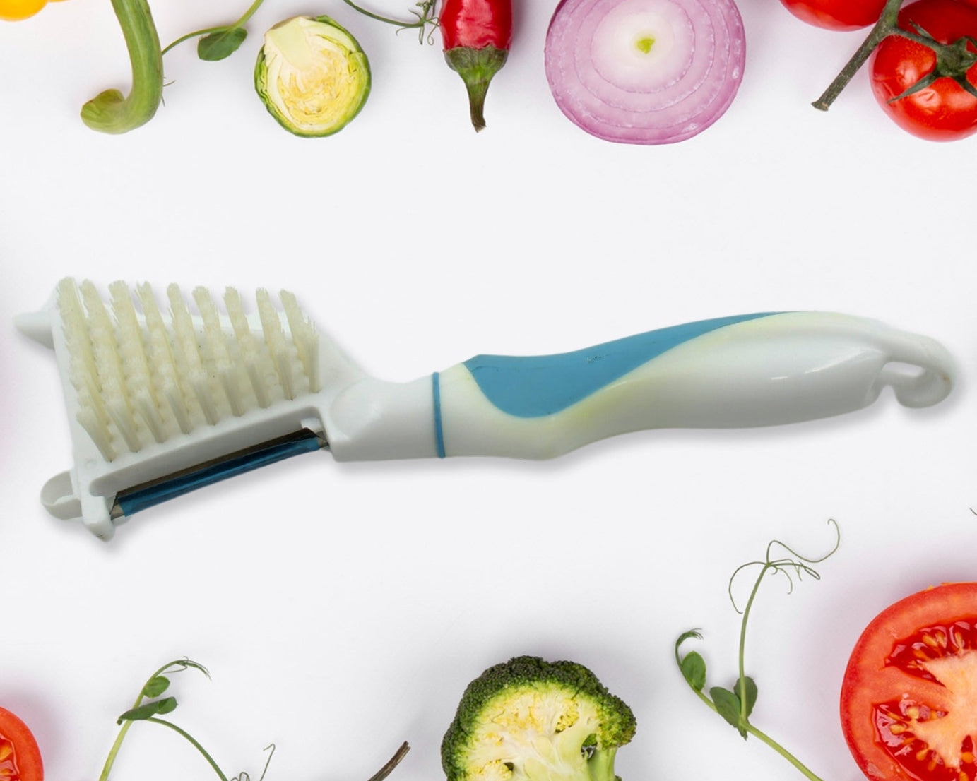 5749 Multipurpose Peeler Brush, Vegetable Peeler with Brush, Multifunctional Fruits and Vegetable Cleaning Brush, Stainless Steel Potato Peelers, Home Kitchen Peeler with Long Handle (1 Pc )