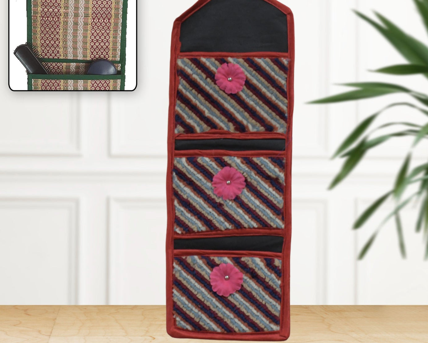 8867 Foldable Hanging Organizer 3 Compartment, Pocket Organiser, Document Holder Wall Hanging Letter Holder with 3 Pockets | Magazine/Paper Holder, Foldable Hanging Organizer