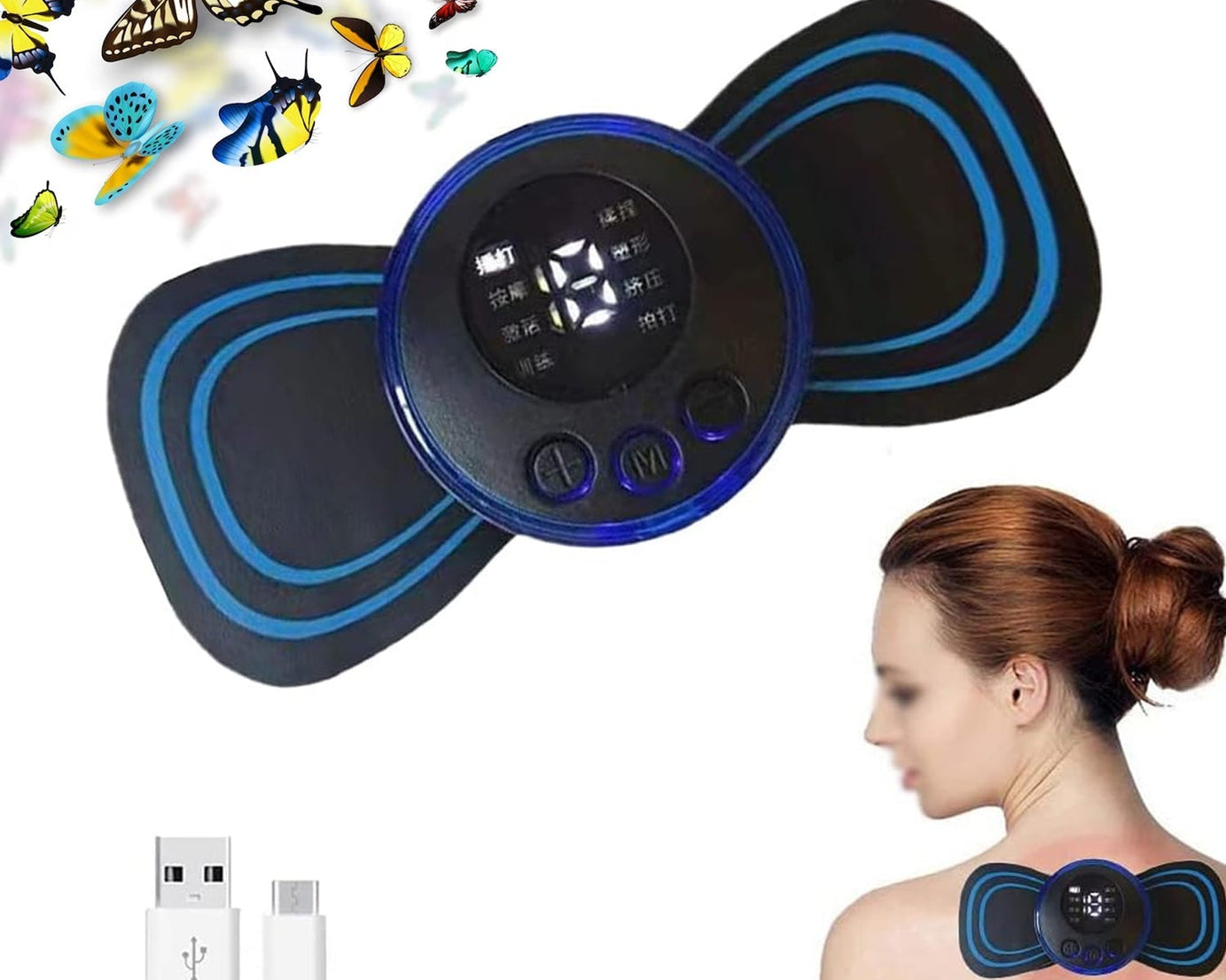Portable USB Neck Massager Electric Neck Massager Automatic Massage Enhancer Mini Cervical Massager EMS Lymphatic Drainage Massage with Cable