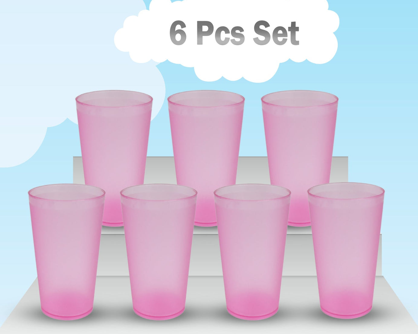 Set of 6 large glasses for water and beverages, suitable for kitchen and office use.