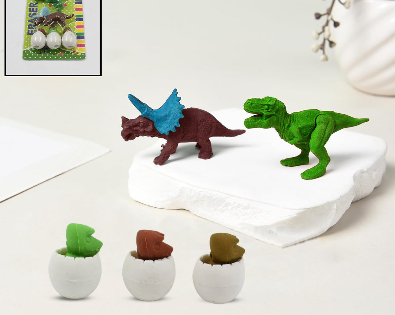 Dinosaur Shaped Erasers & Egg shape Eraser for Kids, Dinosaur Erasers Puzzle 3D Eraser, Mini Eraser Dinosaur Toys, Desk Pets for Students Classroom Prizes Class Rewards Party Favors (5 Pcs Set)