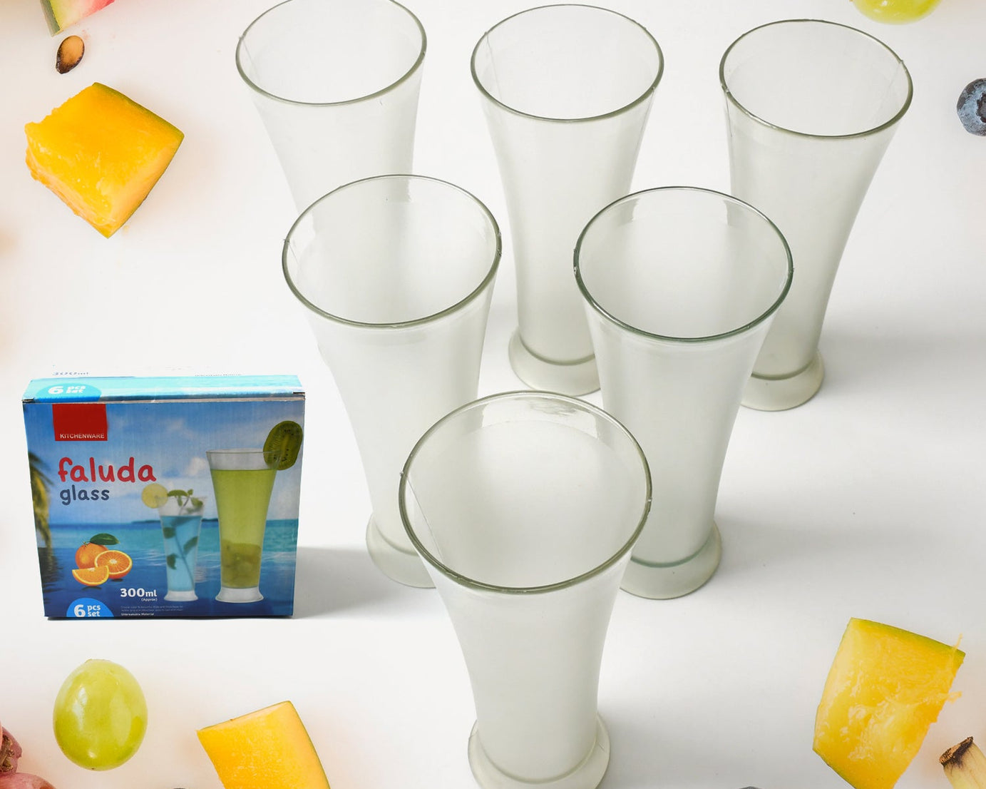High Quality Faluda, ice cream, Juicer and Water Glasses Set of 6 Transparent, Drinking Water Glasses Stylish Glasses for Faluda, Water, Juice, Glass Set of 6 Pcs (300 ML Approx)