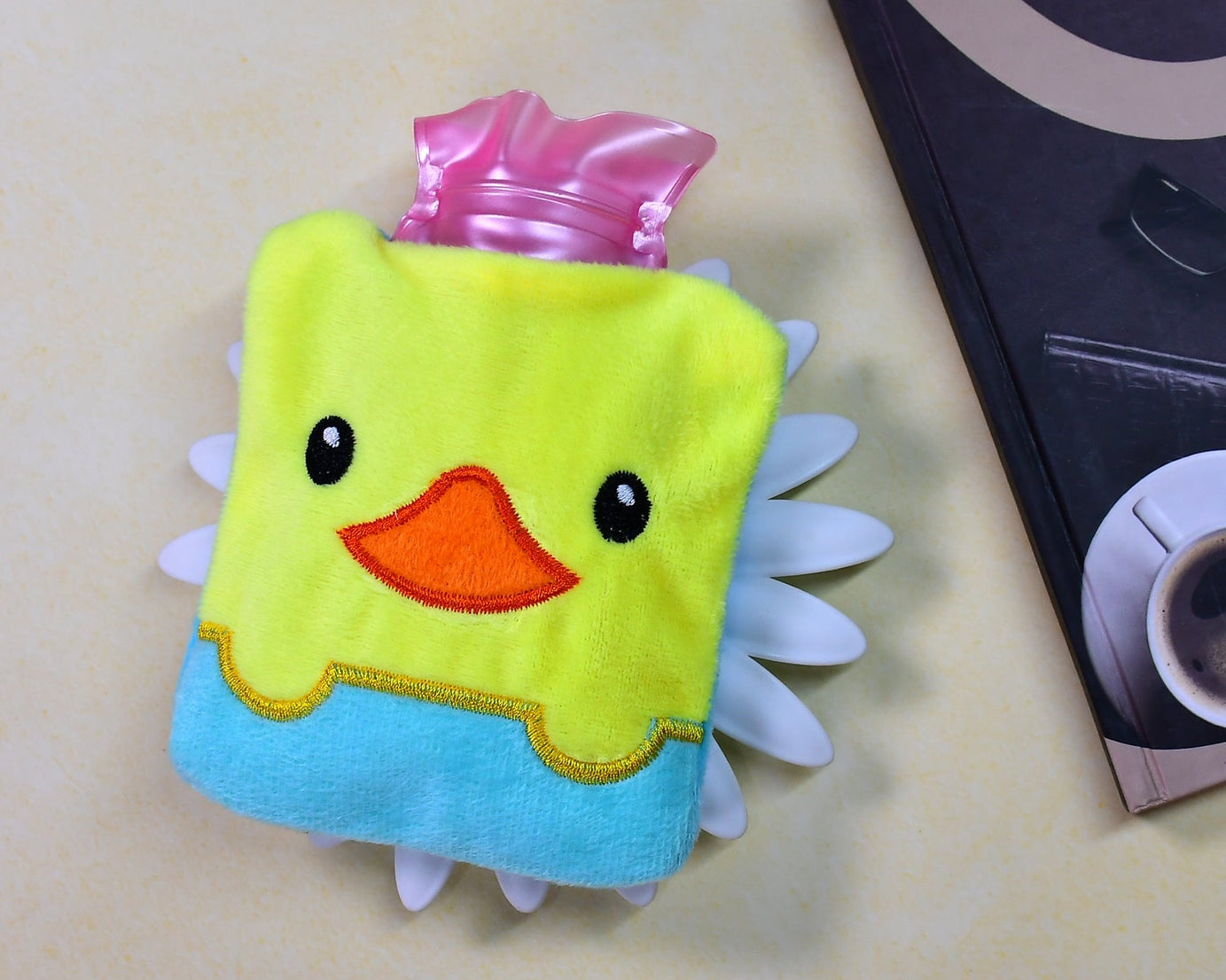 6524 Yellow Duck design small Hot Water Bag with Cover for Pain Relief, Neck, Shoulder Pain and Hand, Feet Warmer, Menstrual Cramps.