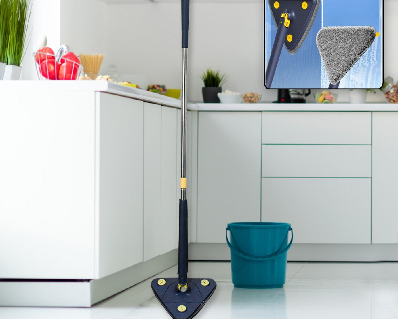 7725 Rotatable Adjustable Triangle Cleaning Mop Triangle Mop with Stainless Steel Long Handle Push-Pull Squeezing Cleaning Mop Dry & Wet Mop for Floor Windows (1 Pc)