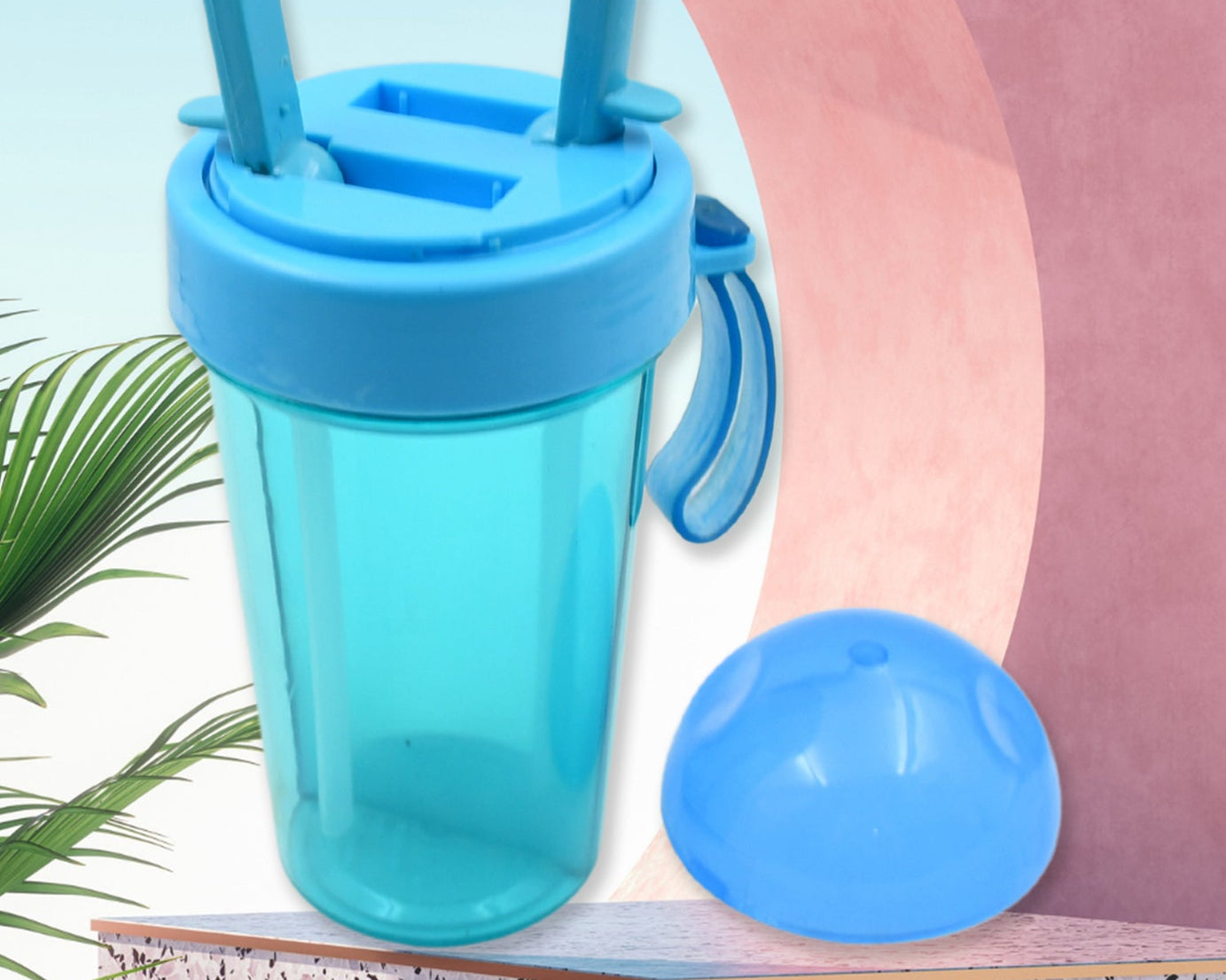 7125 2 Drinks in 1 Cup Water Bottle, Stable Sturdy Dual Use Bottle 2 Straws for Shopping Travel for Outdoor Activities (1 Pc)