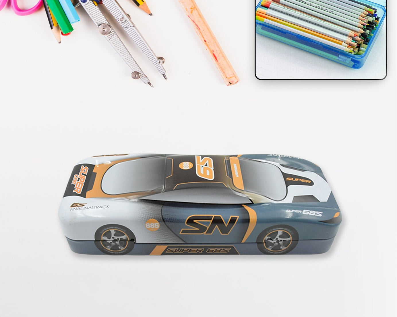 Car Shape Metal Compass Box, Pencil Case for Kids Stationery Compass Box, Stationery Gift for School Kids Compass, Pencil Box, Birthday Return Gift for Kids (1 Pc)