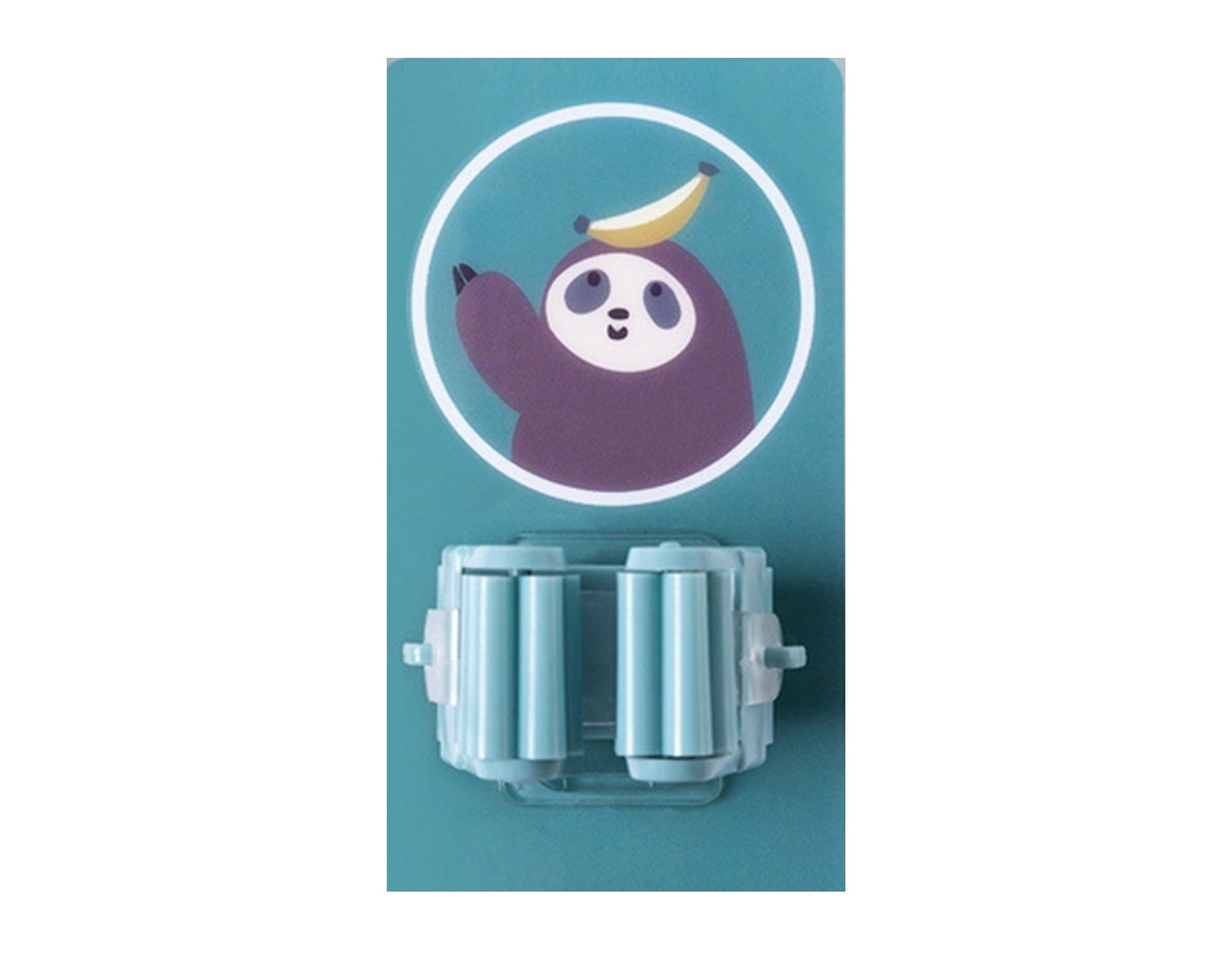 Self-adhesive mop and broom holder for easy storage and organization.