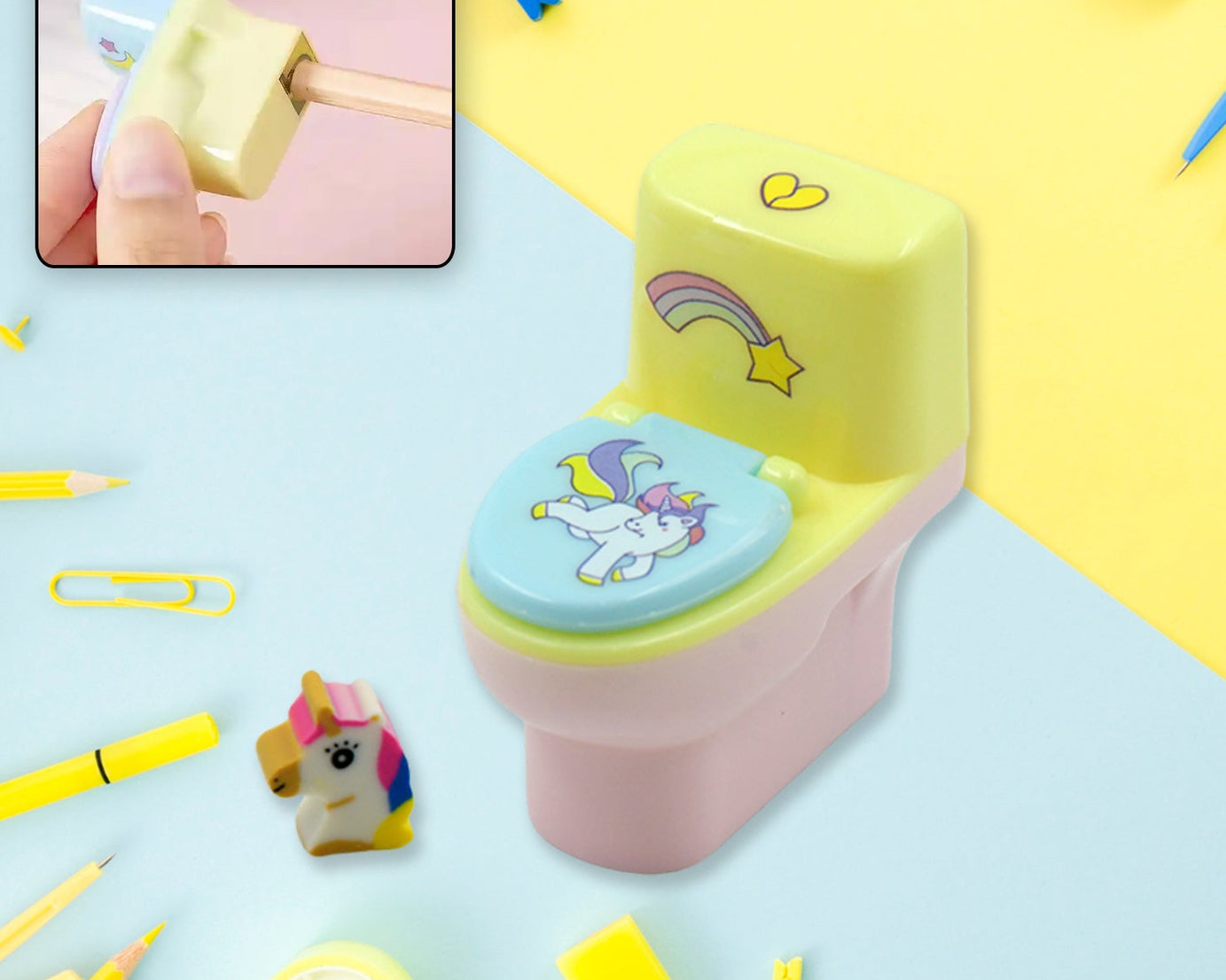 Fun & Functional! Toilet Pencil Sharpener with Eraser (2 Pc Set)