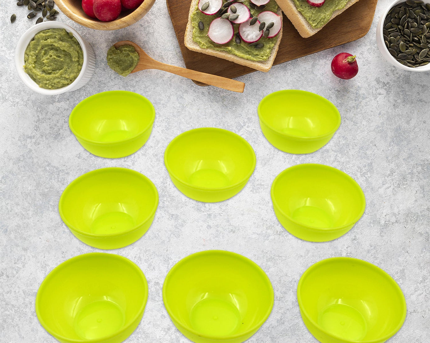 Multipurpose Small Round Plastic Bowl / Katori, Microwave Safe Reusable Lightweight Bowl, Dishwasher Safe Chutney Bowl (8 Pcs Set)