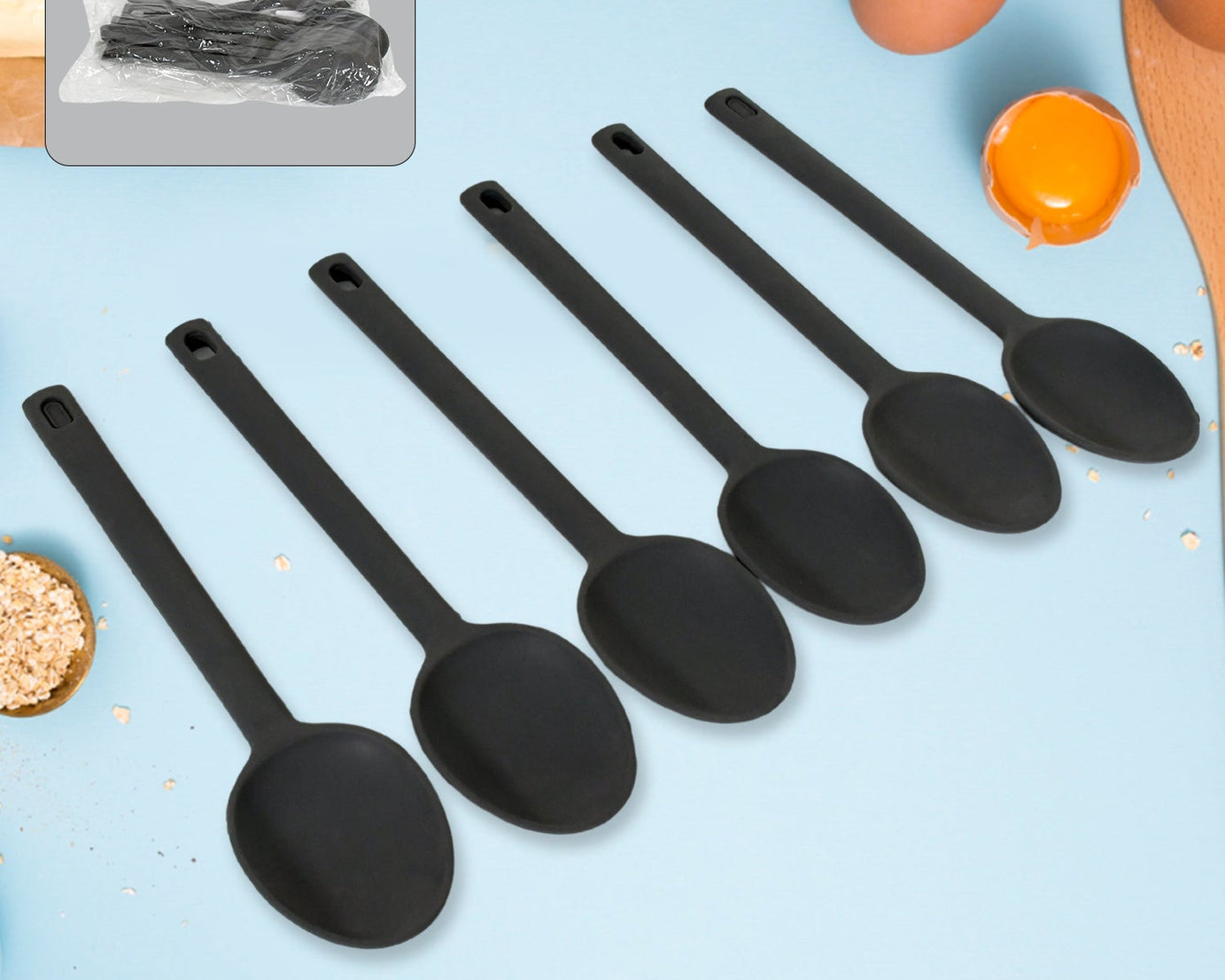 Multipurpose Silicone Spoon, Silicone Basting Spoon Non-Stick Kitchen Utensils Household Gadgets Heat-Resistant Non Stick Spoons Kitchen Cookware Items For Cooking and Baking (6 Pcs Set)
