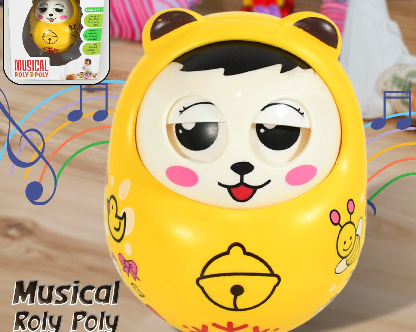 Musical Roly Poly Toys for Baby | Push and Shake Wobbling Toy with Music | Tumbler Doll Toy for Babies | Sound Balancing Doll Toys for Baby Boys, Girls 8+ Months Multicolor (1 Pc)
