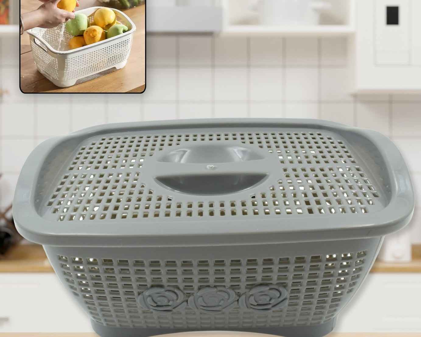 Multipurposes Plastic Basket, Organizer for Kitchen, Countertop, Cabinet, Bathroom with Lid, Plastic Storage Basket For Store Fruits, Vegetables, Magazines, Cosmetics, Stationary (1 Pc / Mix Color )