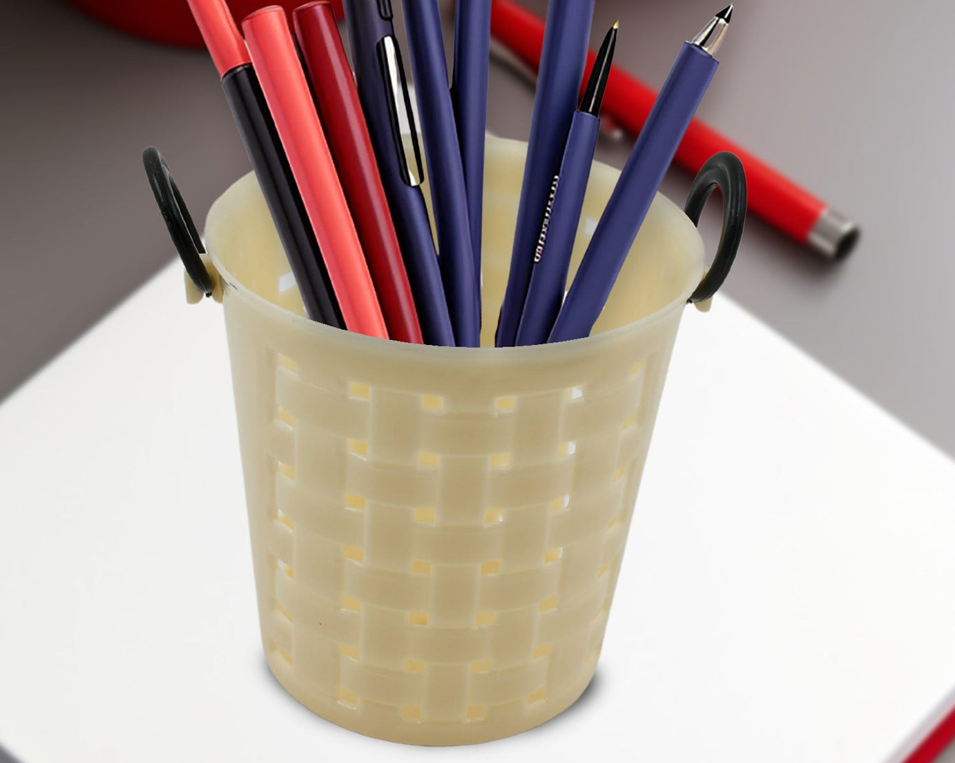 17557 Multifunctional Plastic Round Multi-Purpose Toothpaste Stationary Pen Pencil Holder, Mini Desk Office Desktop Stationery Organizer Bathroom Shelves for Adults  (1 Pc)