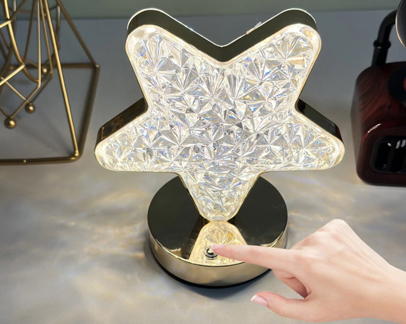 Star Shape Crystal Diamond Lamp Cordless Luxury Lamp with USB Rechargeable, 3-Way Dimmable & Touch Control Decorative Nightstand Lamp for Bedroom, Living Room, Party, Restaurant Decor (1 Pc )
